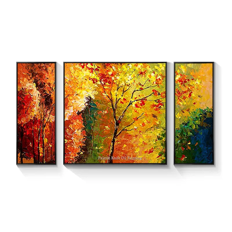 

Maple forest oil painting on canvas hand painted abstract leaf wall art for living room home decor cuadros abstractos