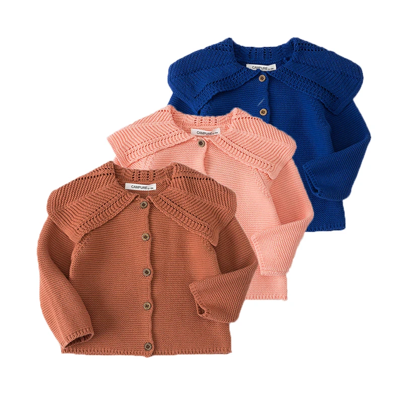 

Children Knitted Sweater Baby Girls Lotus Leaf Collar Cardigan Long Sleeve Kids Buttons Warm Solid Color Clothing Infanti Outfit