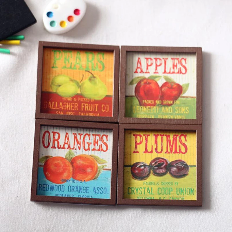 

1 предмет; Новинка; 1/12 кукольный домик миниатюра Винтаж стенная роспись фрукты настенная живопись кукольный домик Декор 4x4x1cm