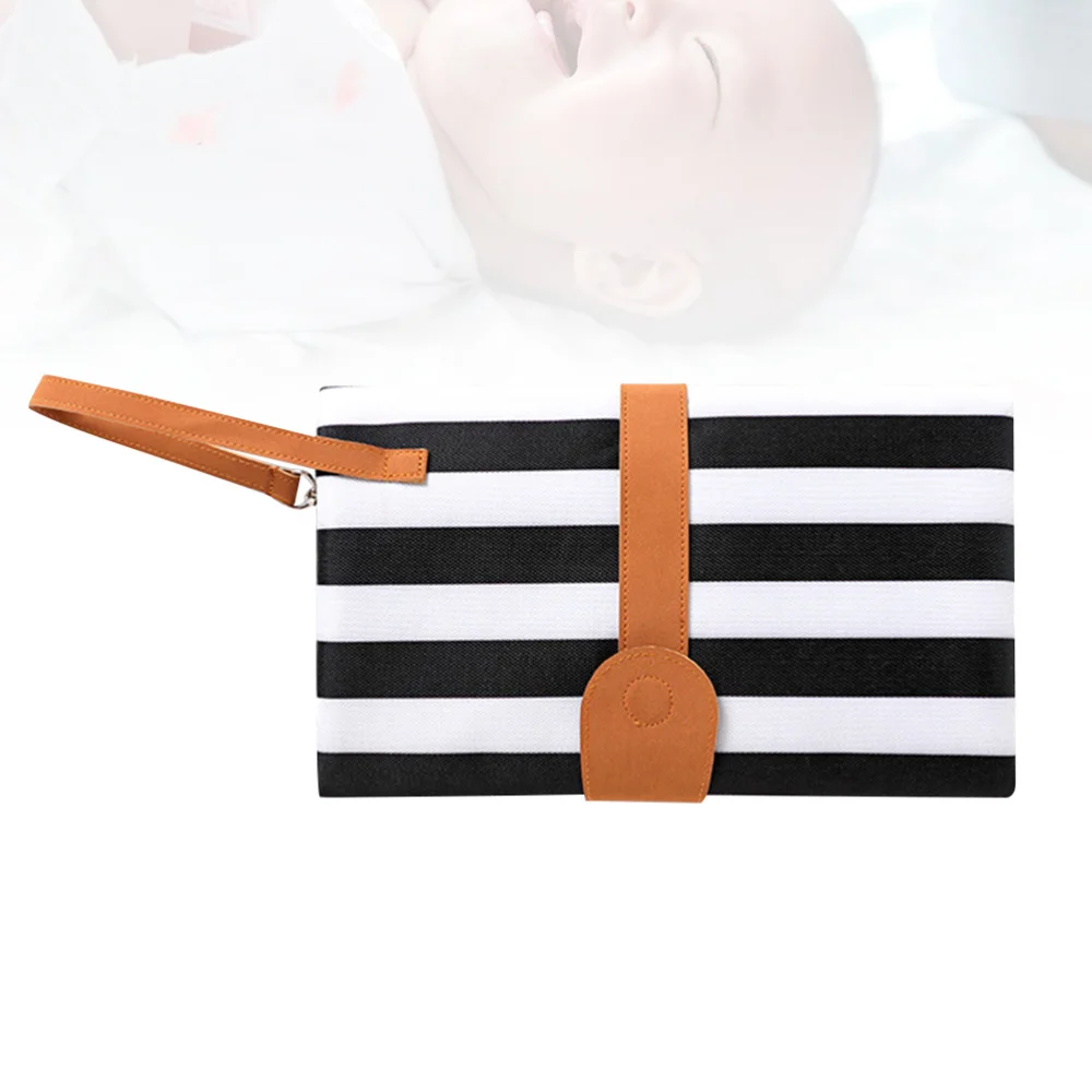 

Multifunctional Diaper Mat Foldable Waterproof Underpads Portable Oxford Cloth Diaper Black and White Stripe