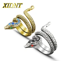xidnt retro punk gothic animal inlaid crystal snake ring mens and women open ring exaggerated golden silver jewelry party gift