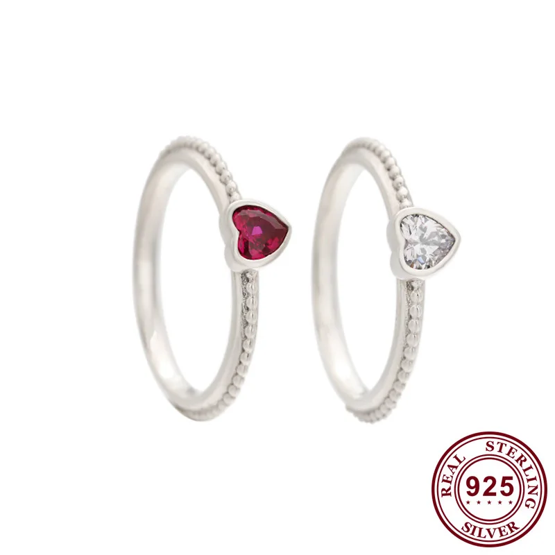 

Original 925 Sterling Silver Pan Ring Silver Sparkle With Crystal Heart Ring For Women Wedding Party Gift Fashion Jewelry