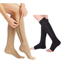 high quality men women elastic stretch compression socks toe open leg support stocking knee high yoga socks with zipper