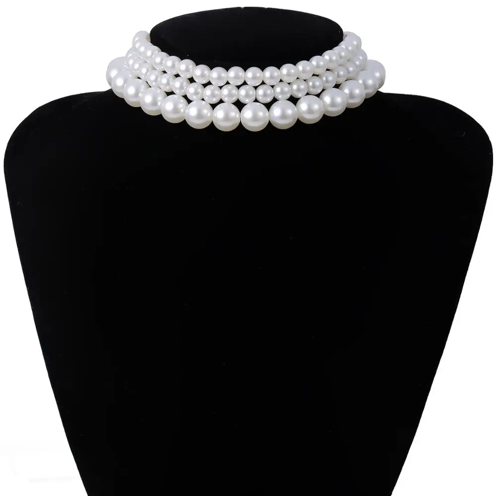 

Goth Multilayer White Imitation Pearl Choker Necklace Women Bridal Kpop Punk Color Big Beaded Chain Necklace Girl Charm Jewelry