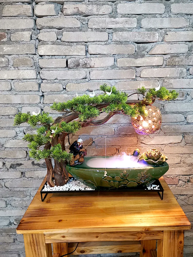 

TT Living Room TV Cabinet Desktop Office Water Ceramic Fountain Decoration Welcome Pine Water View Decorative Crafts