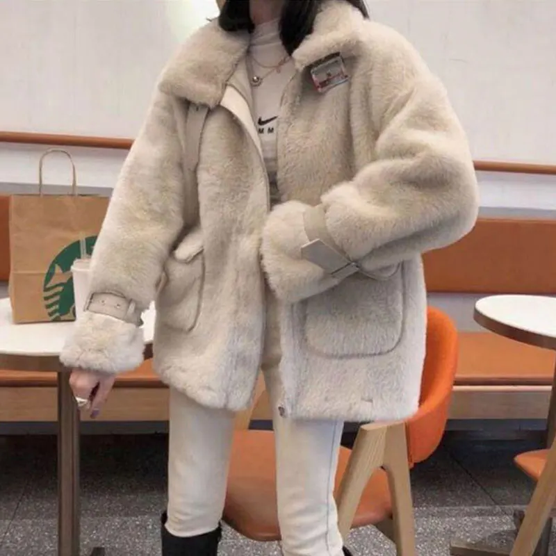 Deerskin Jacket Women's Warm Autumn and Winter Plus Velvet Jacket Women's Fur One-piece Jacket Casual Oversized Jacket M ~ 5XL