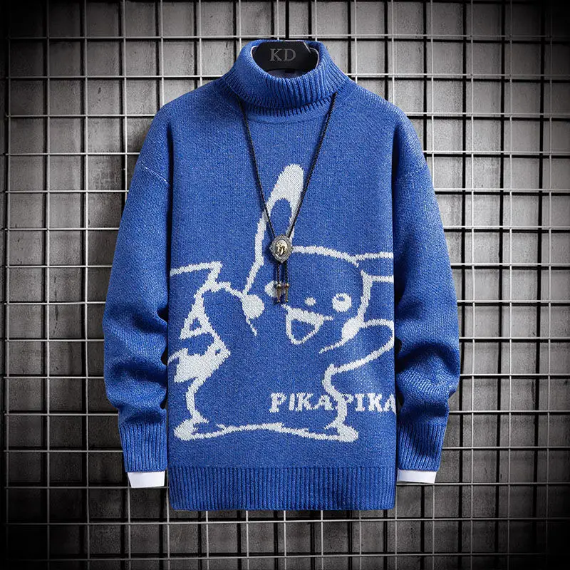 

Winter high-neck men's sweater plus velvet thick knit sweater with a warm top, trendy casual and versatile bottoming shirt