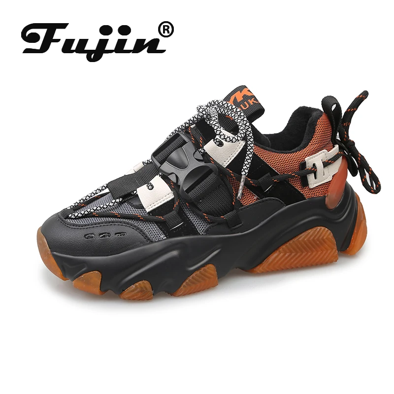 Женские кроссовки на толстой подошве Fujin дышащие разноцветные с круглым носком и