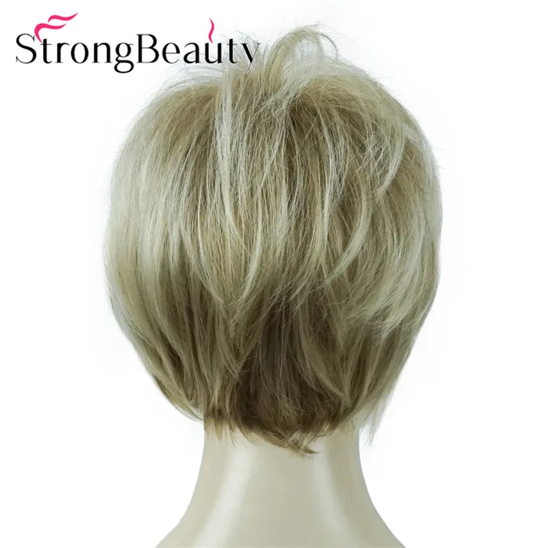 StrongBeauty короткие прямые парики мягкие волосы слоистые локоны Омбре блонд/Красный синтетический парик
