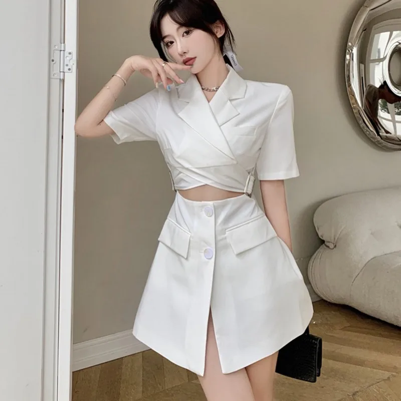 

2021 Summer Korean Chic Retro Temperament V-Neck Cross Fake Two-Piece Lace-Up short Sleeve dress Vestido