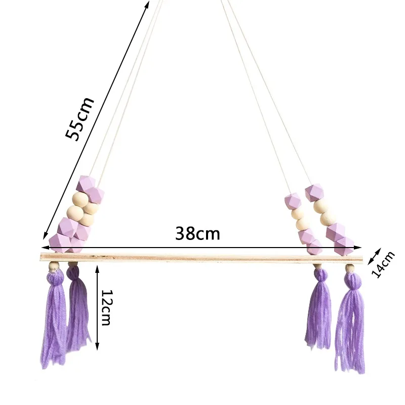 

Colorful Beads Tassel Wooden Wall Storage Shelf Home Decoration Kitchen Bedroom Bathroom Accessories Wall Hanging Storage Rack
