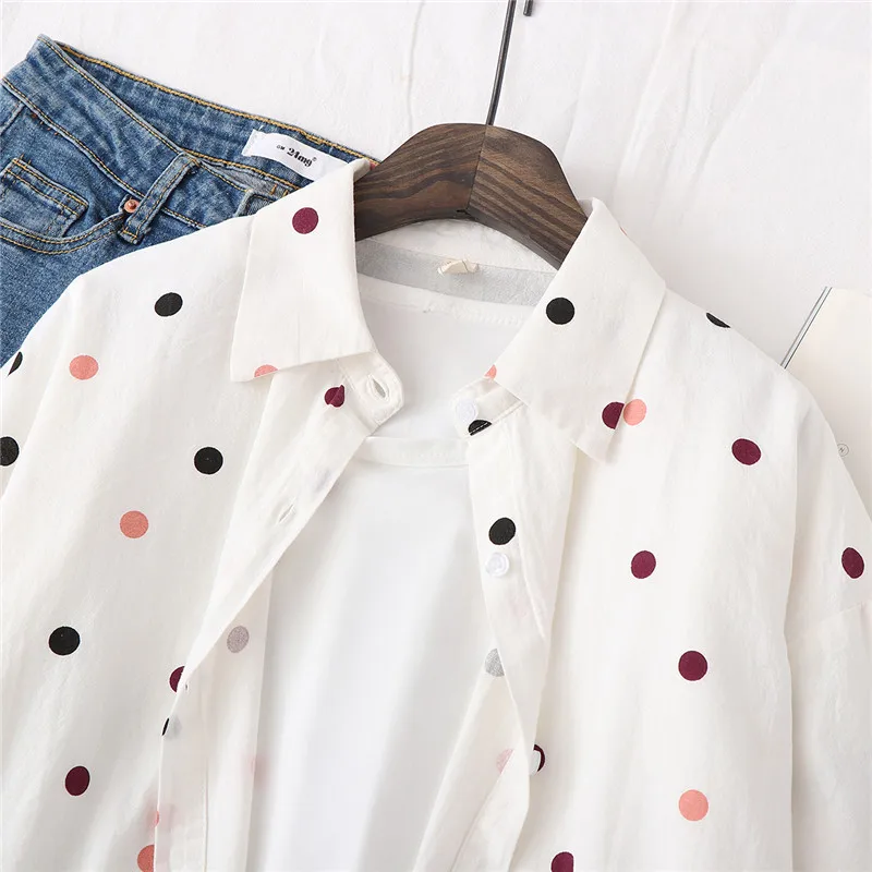 Women Blouses Shirts Tunic Womens Tops And Blouses 2020 Womenswear Long Sleeve Clothing Button Up Down White Dot Casual New Good