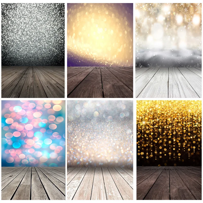 SHENGYONGBAO Light Spot Bokeh Glitter Wooden Floor Portrait Photography Backdrops Props Photo Studio Backgrounds  21222 LX-05