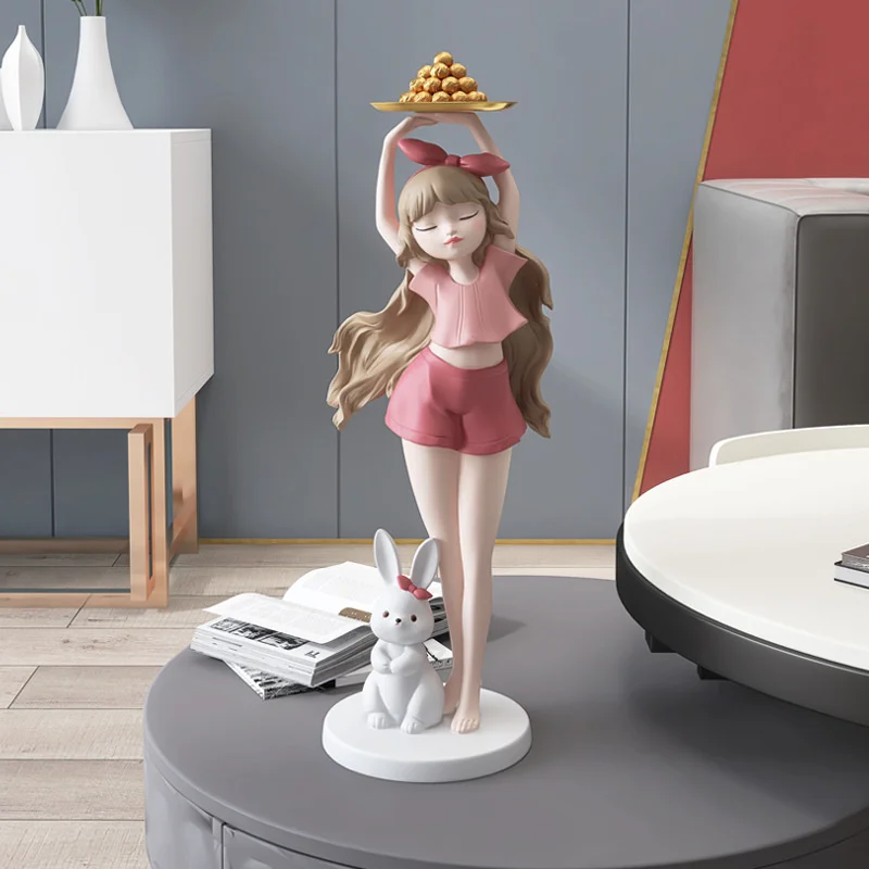 

Nordic Luxury Statue With Tray Dancing Modern Girl Sculpture Jewelry Storage Tray Plate Bedroom Living Room Home Decor Gift