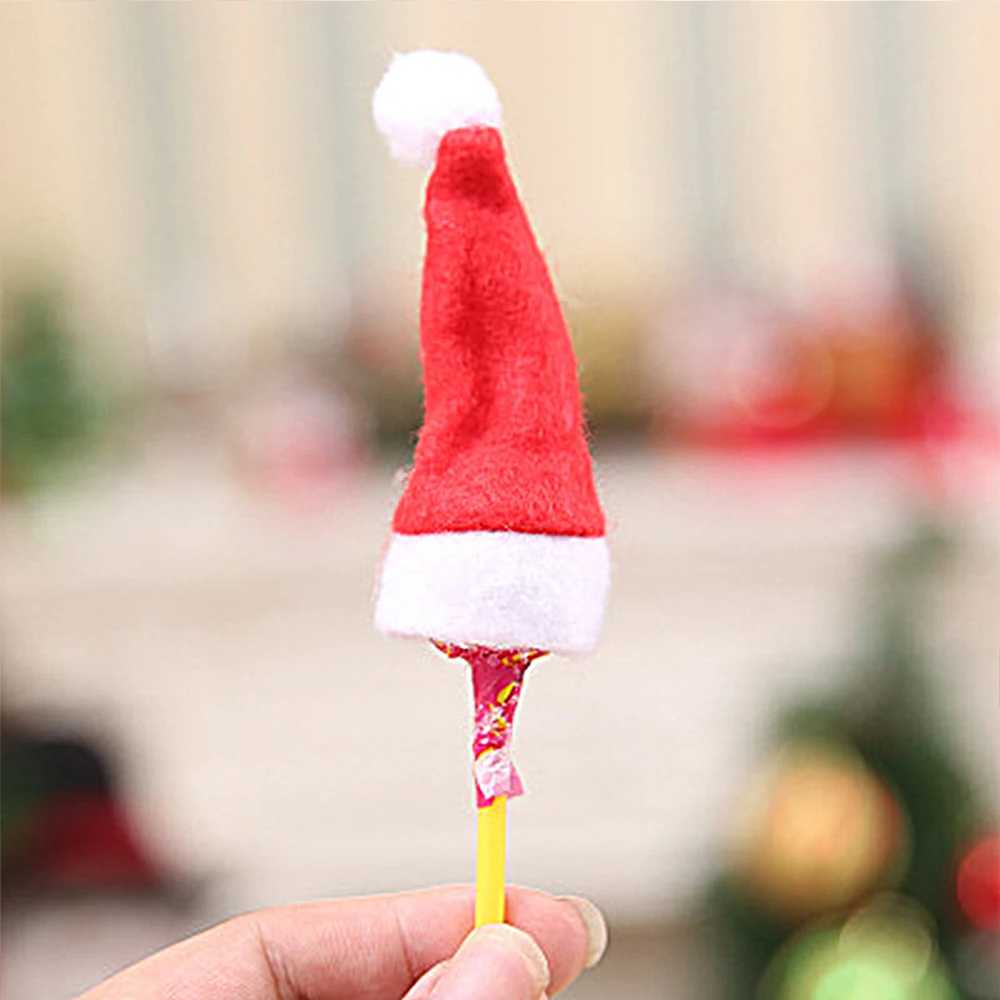 

Christmas Hat Mini Santa Claus Hat Xmas Lollipop Topper Cover For Festival Christmas Decoration For Home New Year Gift Goods