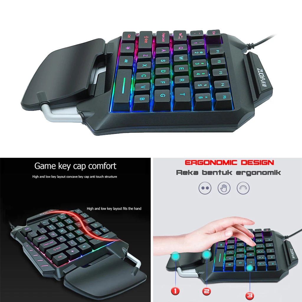 

Gaming Keyboard One-Hand Small Gaming Keyboard with Hand Palm Rest 35 Keys RGB Gaming Keyboard Colorful Backlight for Gamers