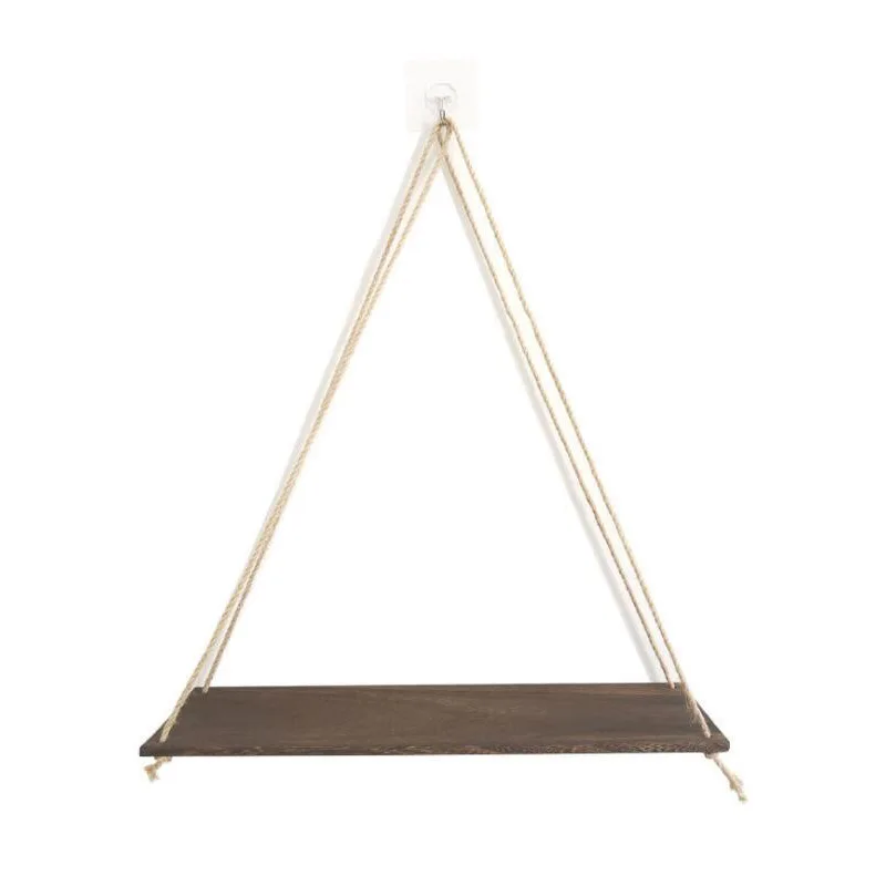

Wooden Rope Swing Wall Hanging Plant Flower Pot Tray Mounted Floating Wall Shelves Nordic Home Decoration Moredn Simple Design