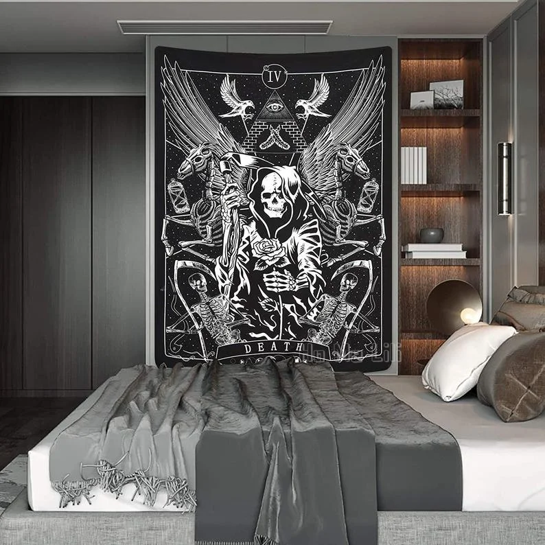 Skeleton Reaper Gothic Wall Adorns Underworld Tapestry