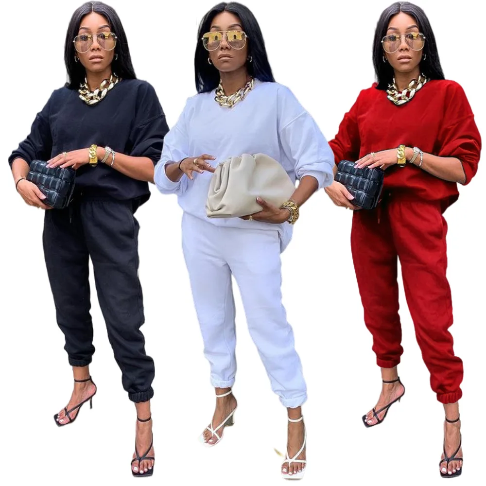 

Wholesale Fashion Autumn And Winter Spot Female Temperament Colorful Hoodie Casual Two Pieces Suit HN055