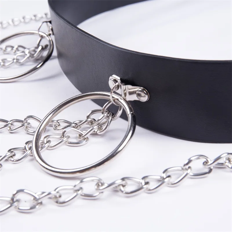 

InstaHot Black PU Chain Ring Belt Women Accessories Gothic Sexy Girdle Clubwear Adjustable Slim Faux Leather Fashion Female 2018