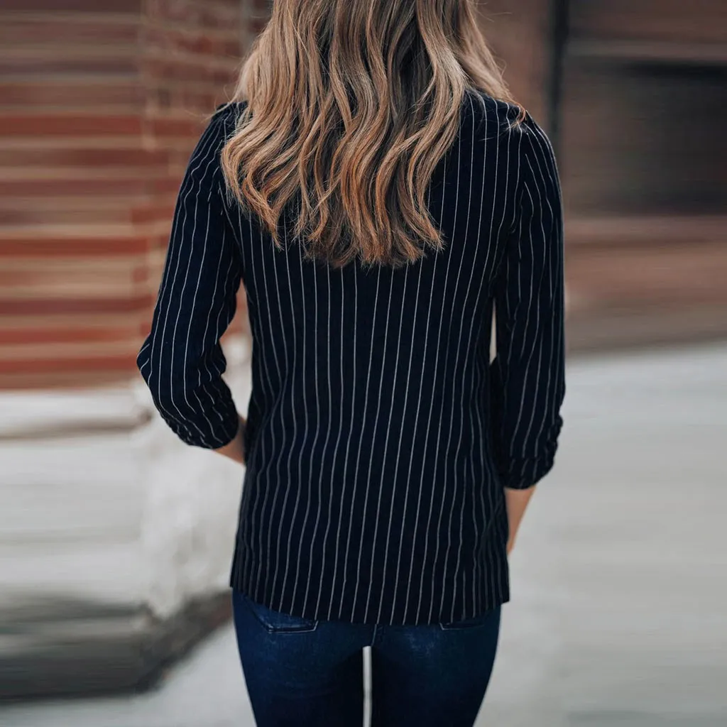 Женское пальто в полоску с длинным рукавом на пуговицах повседневное свободное