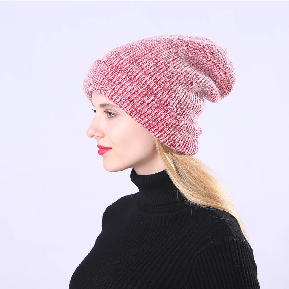 

Good Quality Winter Hats For Women Knitted Rabbit Fur Beanie Hat Comfortable Soft Wool Skullies Solid Cashmere Caps Bonnet