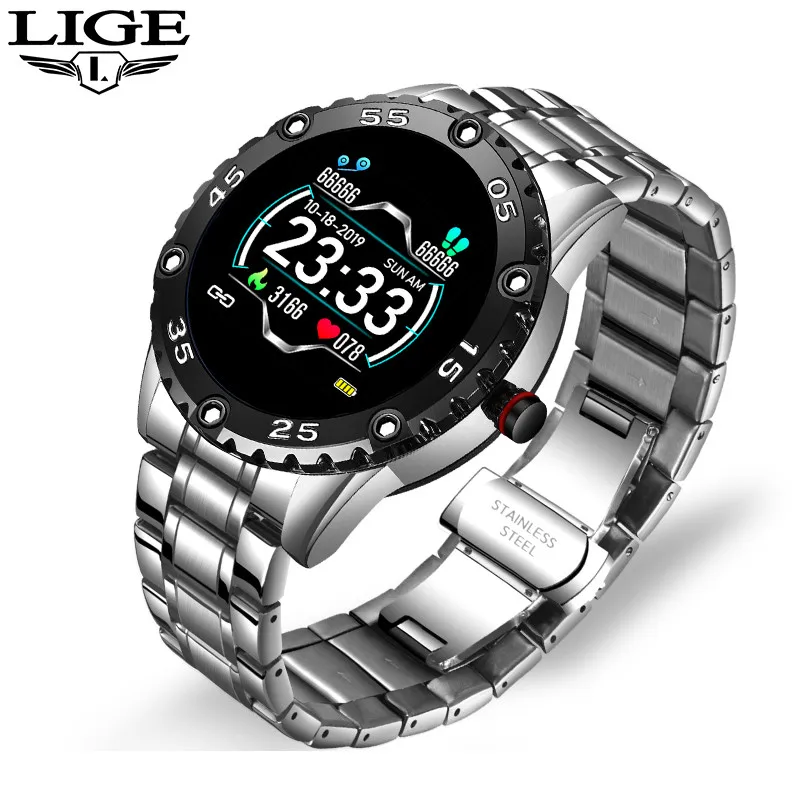 

Смарт-часы LIGE для мужчин и женщин, водонепроницаемые спортивные фитнес-часы с пульсометром, тонометром, из нержавеющей стали