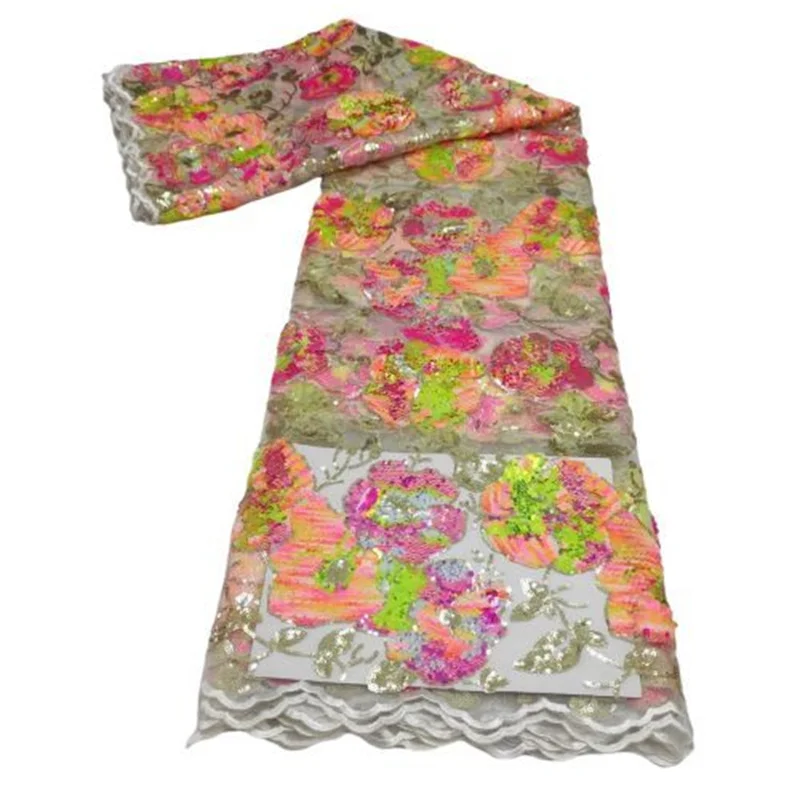 

Green/Pink Latest Cheap Embroidery French Tulle Lace Fabric With Sequins Multicolor African Lace Fabric For Wedding Party Dress