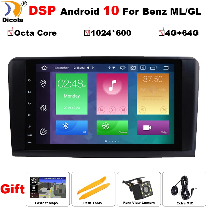 Автомобильный DVD-проигрыватель Octa Core 9 дюймов на Android 10 с GPS для Mercedes Benz ML W164 W300 ML350