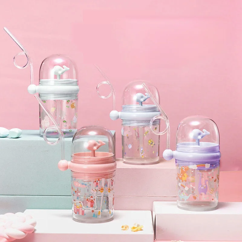 

Children's Summer Cute Water Bottle Creative Whale Spray Cup Student Plastic Straw Fall-resistant Whale Cup 250ML