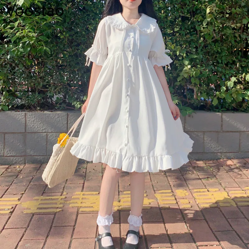 

Japanese Sweet Cute Doll Collar Lolita Dress Summer New Gothic Victorian White Angel Kawaii Lolita Daily Dresses Party Costumes