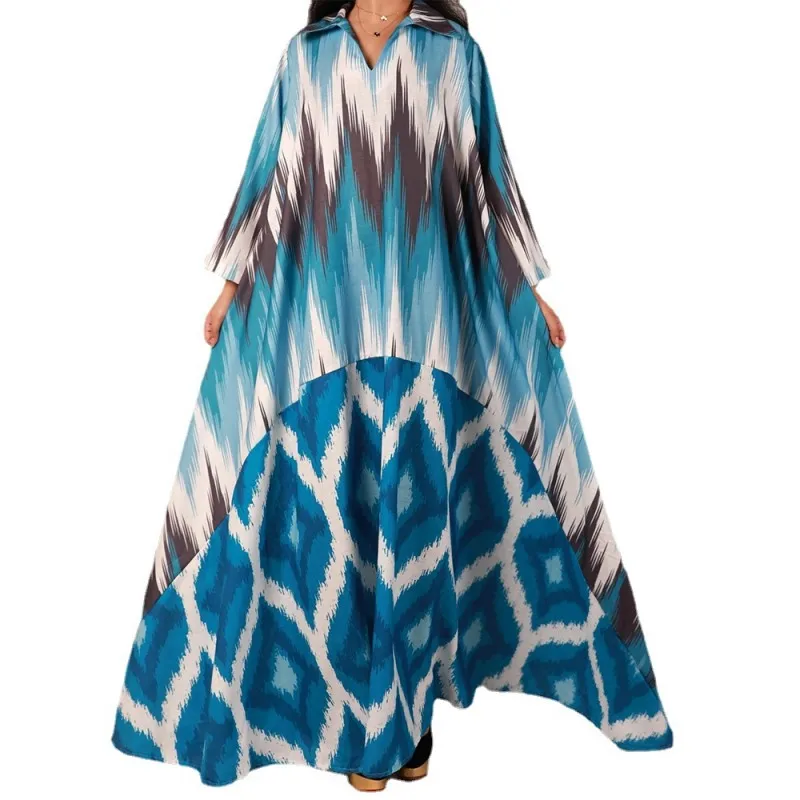 

Abayas For Women 2021 Spring And Summer New Fashion Muslim Dresses Dashiki Print V-Neck Loose Maxi African Dresses Vestidos