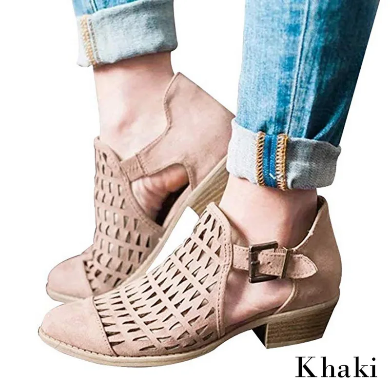 khaki HEFLASHOR/Новинка года; сезон весна-лето; женские туфли-лодочки; Босоножки с открытым носком; женские ботильоны на молнии с квадратным массивным каблуком; женские сандалии - Цвет: khaki