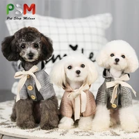 bps dog jacket winter cashmere one piece hat bowknot lattice stripes dog clothes for small dogs chihuahua french bulldog clothes