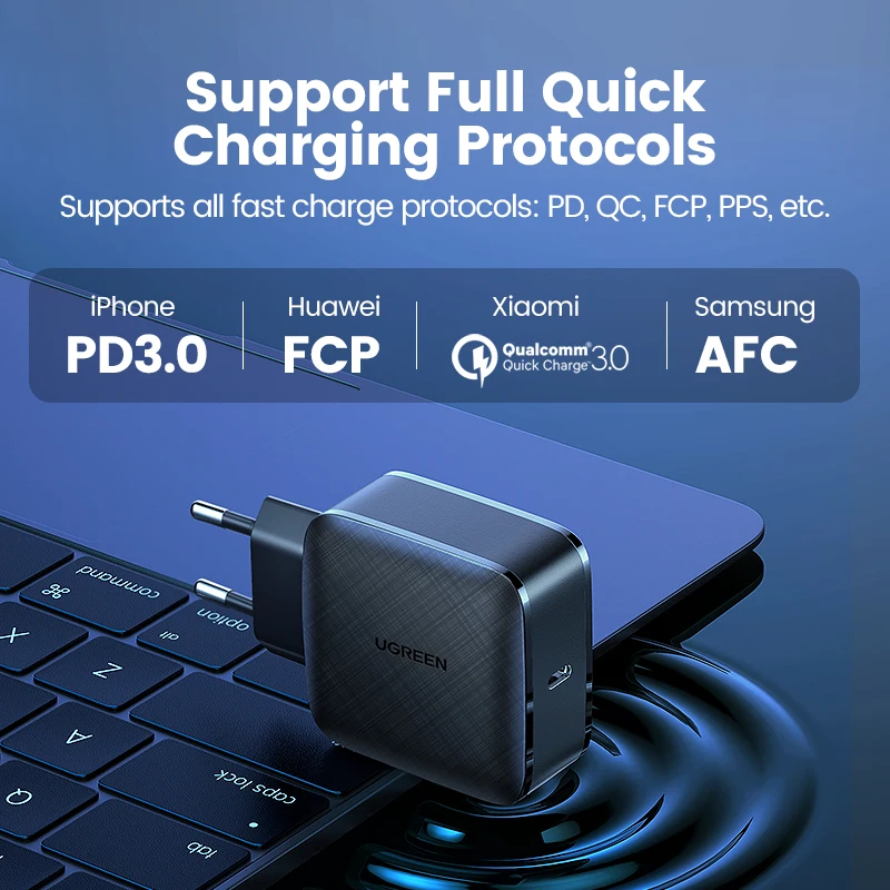Фото UGREEN 65W GaN зарядное устройство Quick Charge 4 0 3 Type C Быстрая зарядка для Xiaomi iPhone Tablet USB QC4.0 UGREEN 65W GaN зарядное устройство Quick Charge 4 0 3 Type C Быстрая зарядка для Xiaomi iPhone Tablet USB QC4.0