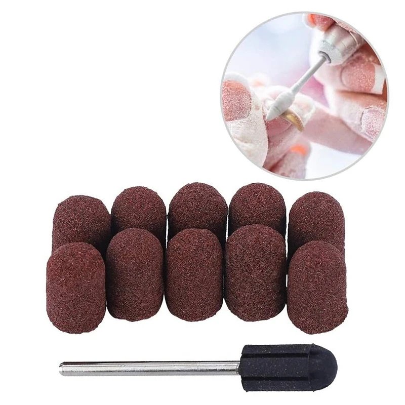 

10Pcs Nail Drill Bit Block Sanding Cap Nail Dedicated Head Grinding Sanding Cap Polisher Sand Manicure Pedicure Tool