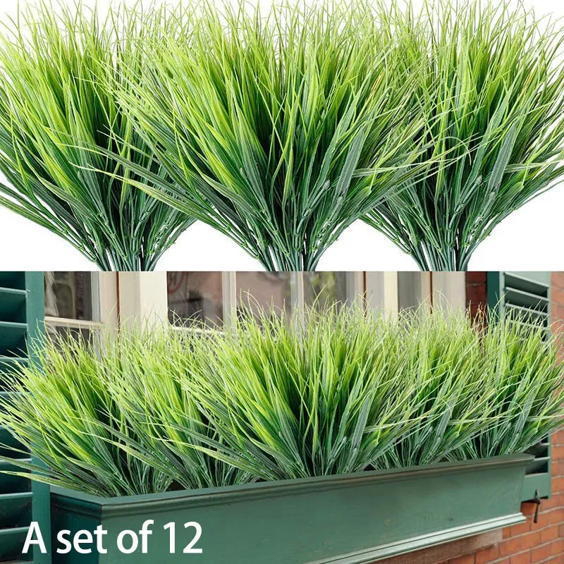 Artificial Grasses 12 Bundles Outdoor UV Resistant Fake Grass No Fade Faux Plastic Plants Garden Window Box Decorating | Дом и сад