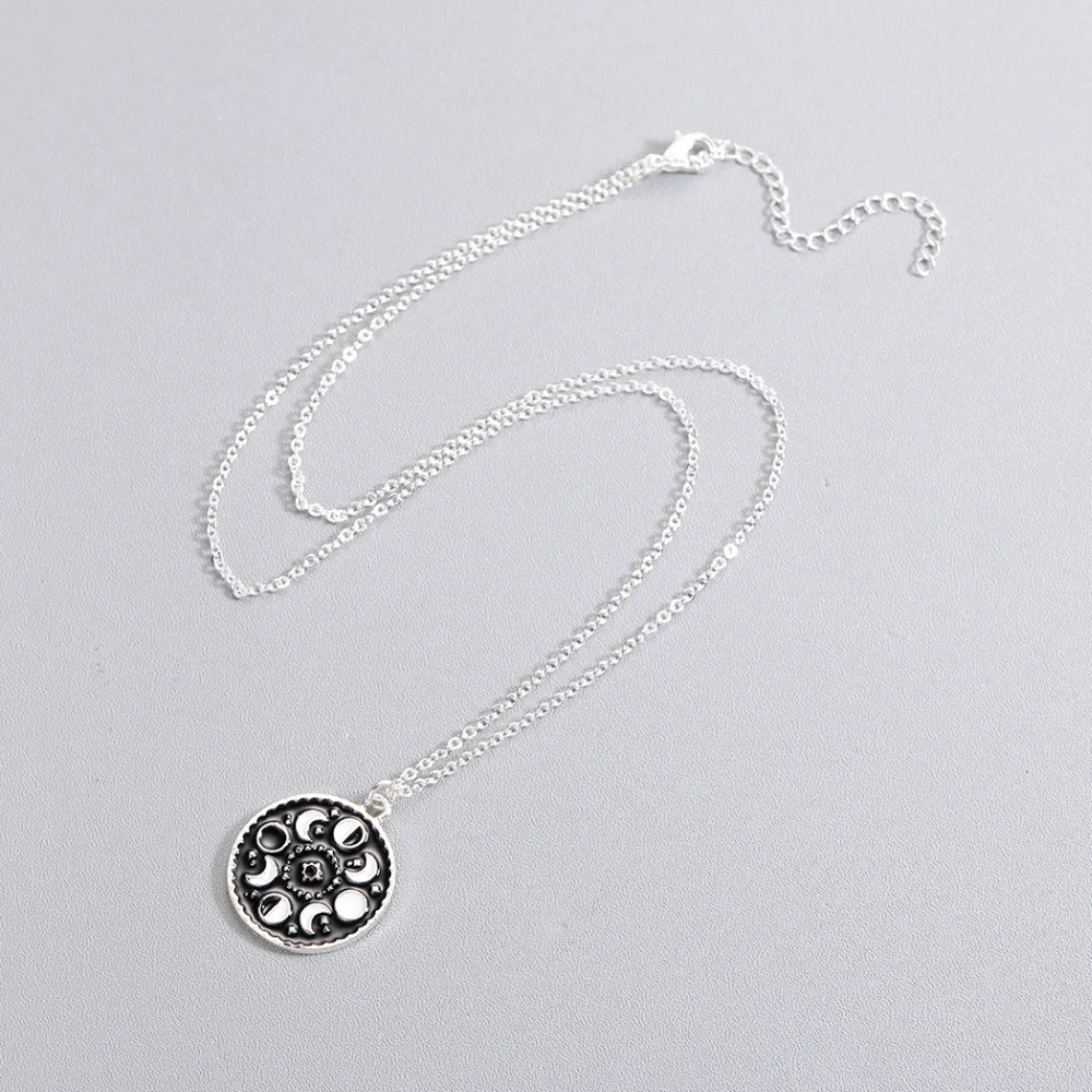 Style 2 Chandler Moon Phase Necklace Galaxy Chocker Necklaces For Women Black Enamel Vintage Rouind Pendant Moon Crecent Charm Chokers - Metal Color: Style 2