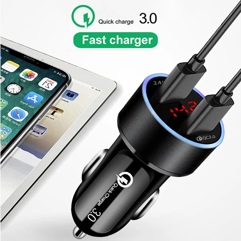 Фото Автомобильное зарядное устройство USB с светодиодный дисплеем QC 3 0 двойное Автомобильное зарядное устройство USB с светодиодный дисплеем QC 3 0 двойное