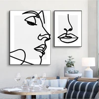 abstract lips minimal poster female face line art prints black white canvas painting nordic wall pictures living room home deco