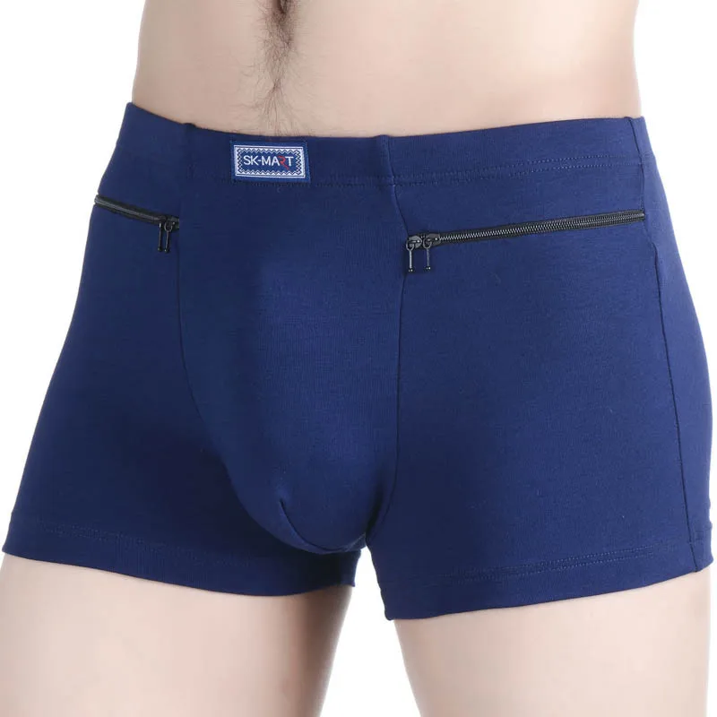 

Plus Size Mens Sexy Panties Cotton Zipper Pockets Theftproof Shorts Man Boxer Shorts Underwear Breathable Solid Male Underpants