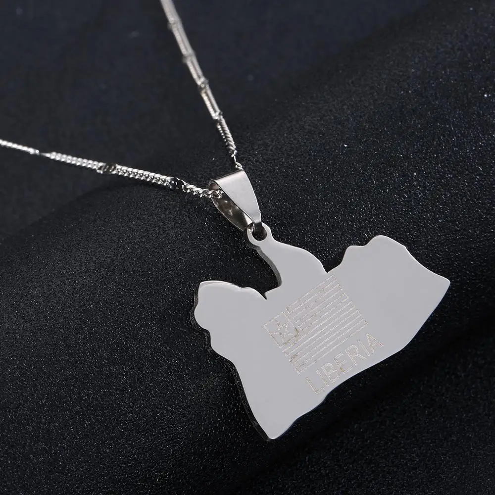 Ожерелья из нержавеющей стали с картой Либерии|Ожерелья подвеской| |