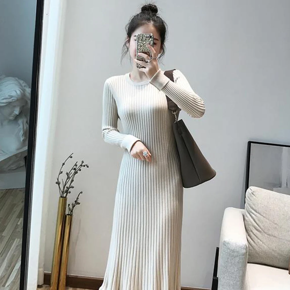 Новинка элегантное осенне зимнее толстое платье свитер макси с русалочкой