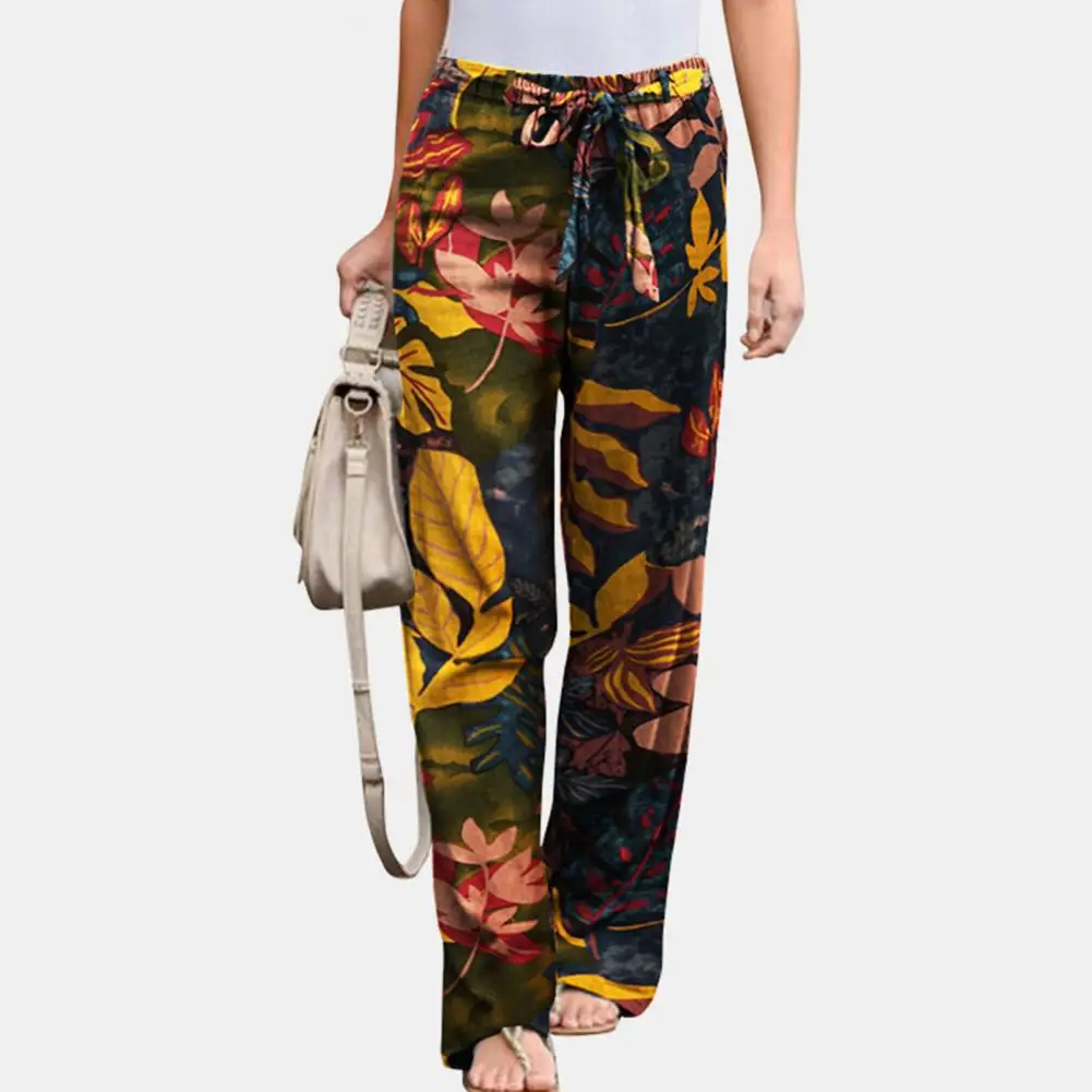 

Ladies summer 2021 casual pants floral print drawstring trousers loose stretch mid-waist sports pants cotton linen pants traf