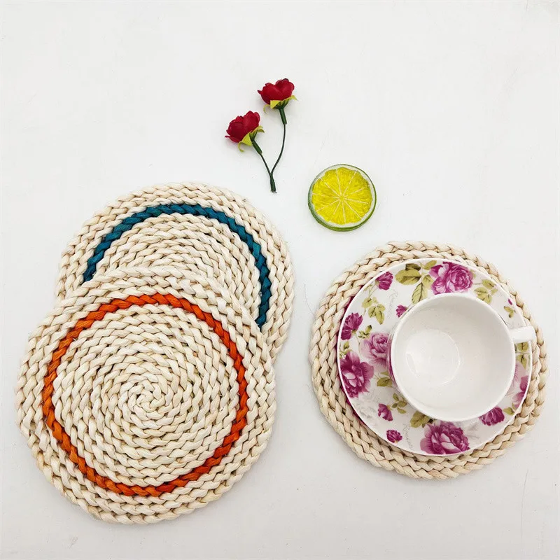 Круглая соломенная тканая Нескользящая кухонная подставка в скандинавском