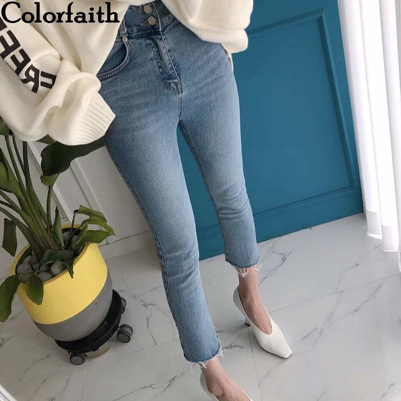 Женские повседневные джинсы Colorfaith синие джинсовые брюки до щиколотки с высокой