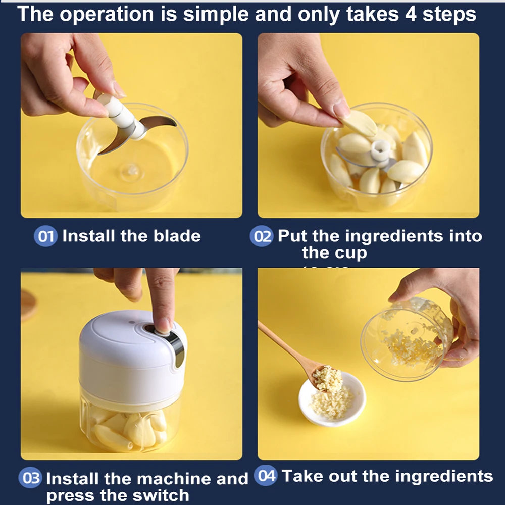 

250ml Mini USB Wireless Electric Garlic Masher Press Mincer Vegetable Chili Meat Grinder Food Chopper Kitchen Tools