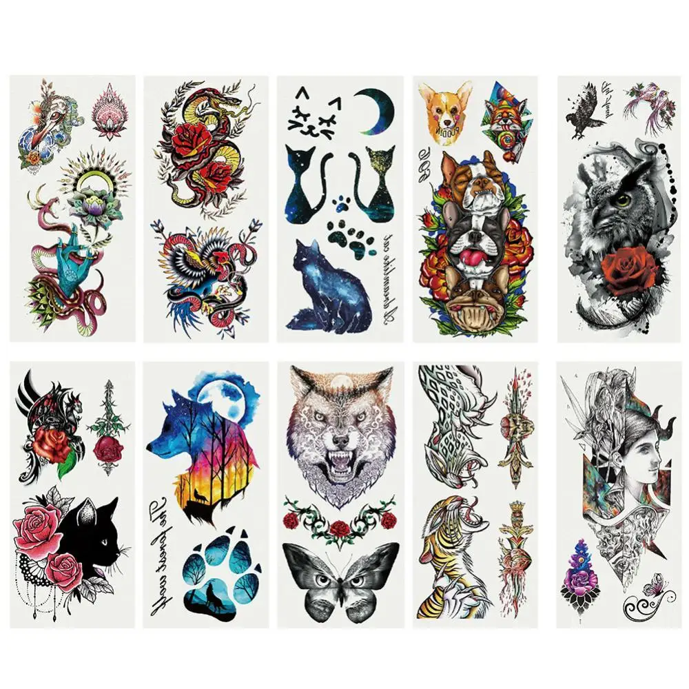 Модная Змея кошка собака яркая деталь фестиваль искусственные татуировки