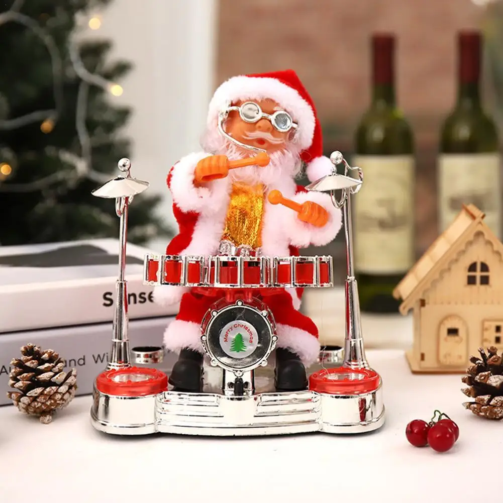 

Christmas Desktop Decor Child Electric Santa Claus Plush Toys Playing Piano Saxophone Drum Toys Doll Christmas House Decorations