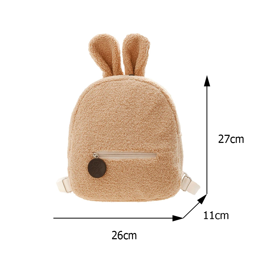 

Women's Cartoon Cute Bunny Ears Backpack Female Soft Plush Shoulder Bag Solid Color Handbags Woolen Cloth Travel Bag mochila